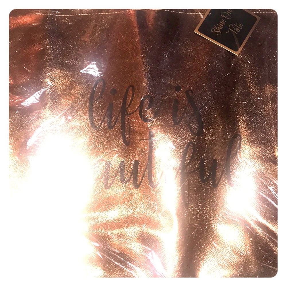 Rose gold “Life is beautiful” large tote